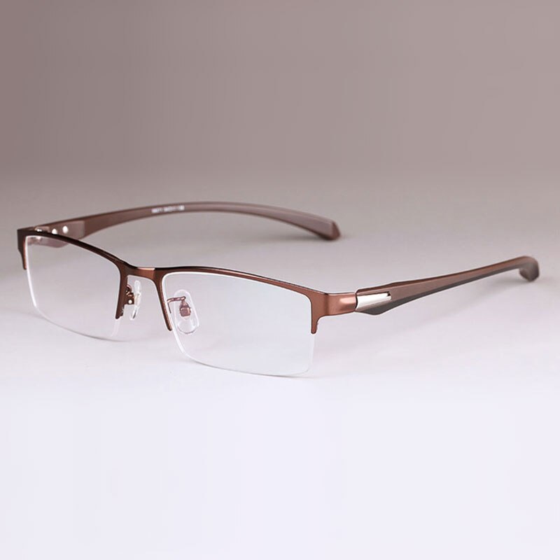 Montura de aleación para gafas para hombre, lentes flexibles, piernas, Material de aleación de galvanoplastia IP, borde completo y medio borde: CoffeeSemiRim