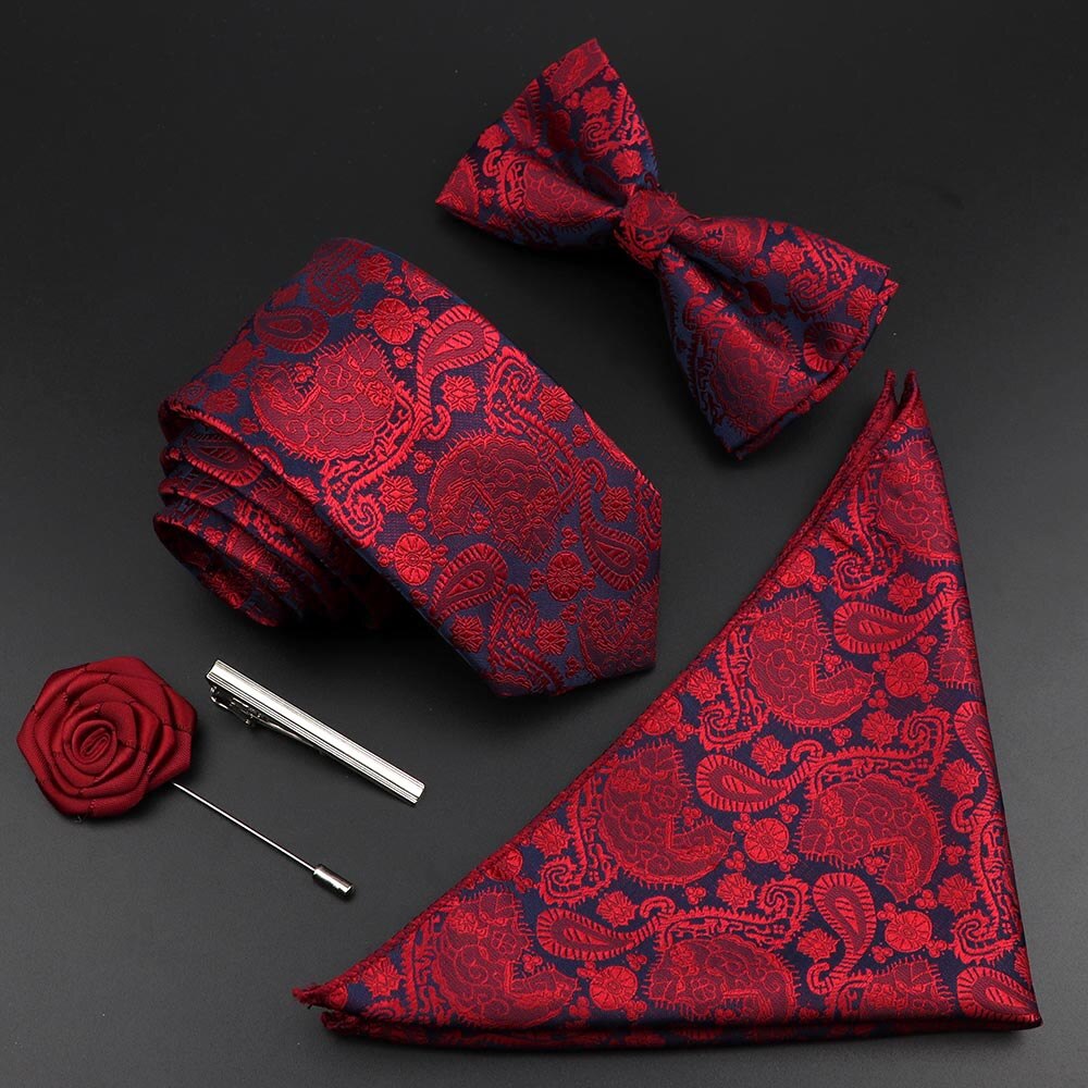 Enfärgad siden herr slips set polyester jacquard vävd slips fluga kostym vintage röd blå för brudgummen företag bröllopsfest: 26