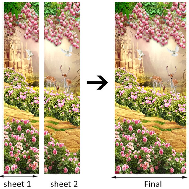 Self-Adhesive Wallpaper 3D Tulip Flowers Forest Landscape Animal Door Sticker Living Room Bedroom Waterproof Door Decal Stickers