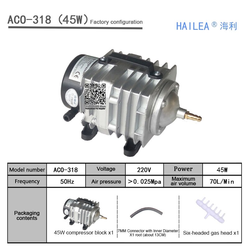 Bomba eletromagnética de alta potência, 220v, hailea, ac, lagoa, oxigênio, compressor de bomba, aerador de ar, ACO-208 308 318: ACO-318 45W
