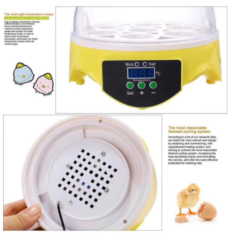 7 small incubator semi-intelligent egg incubators ABS Transparent Digital display Digital temperature controls