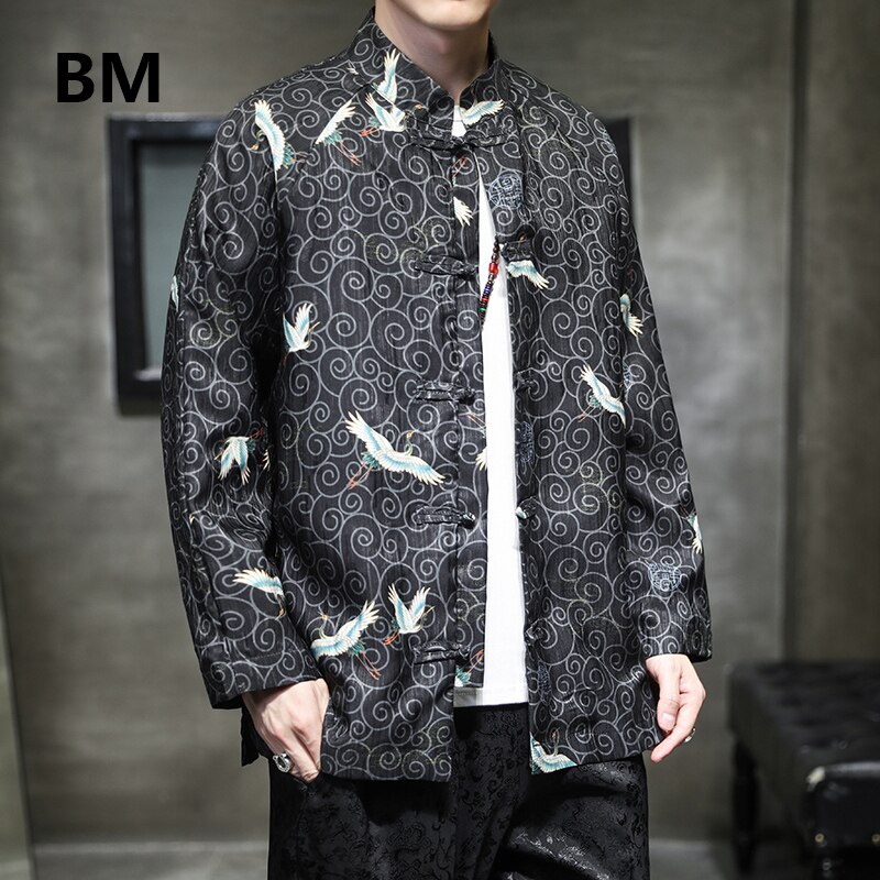 Kiinalaistyyliset vaatteet tang puku nosturi print hanfu miesten vaatteet retro takki etninen zen vaatteet antiikin tyyliin topit