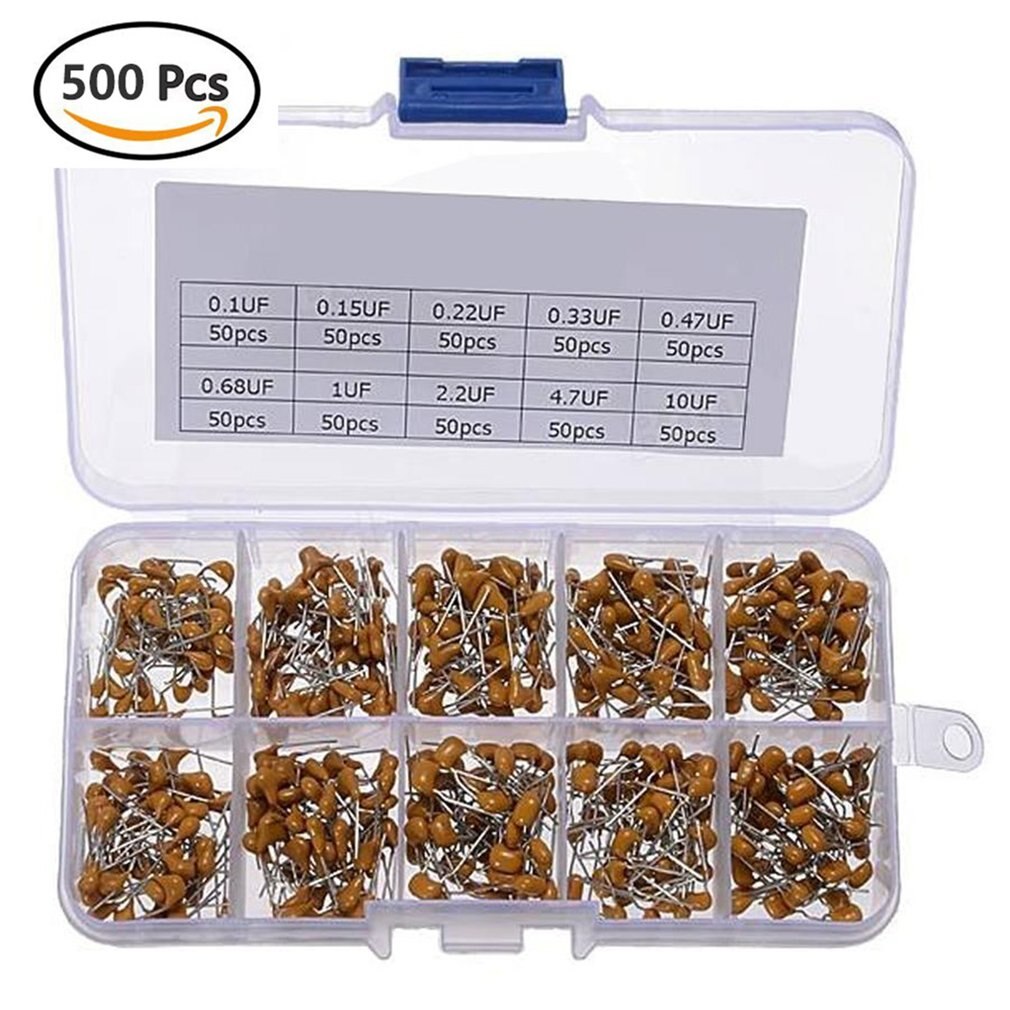 500 Pcs / set Multilayer Ceramic Capacitor Selection Kit 10 Values 0.1 uF-10 uF (104 ~ 106) Ceramic Capacitor Set