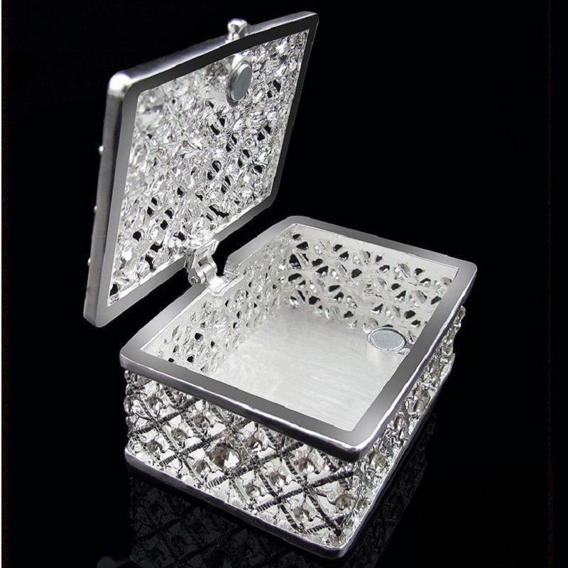 Vierkante Zilveren Sieraden Trinket Doos Antieke Tinnen Kist Craft Dressing Case