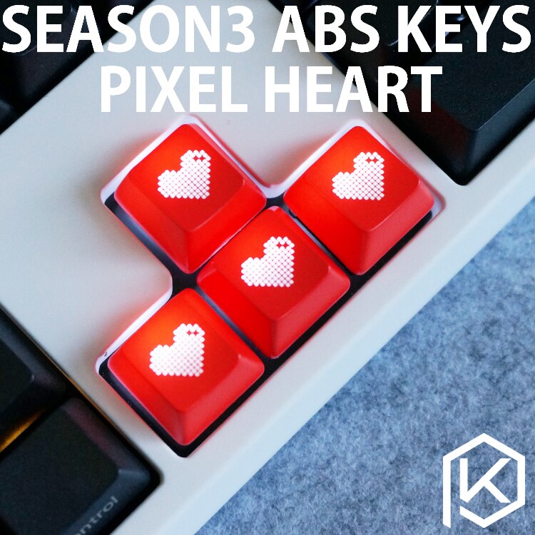 Novelty Shine Through Keycaps ABS Etched, Shine-Through pixel heart black red custom mechanical keyboards