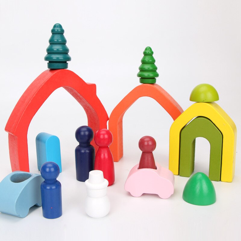 15 teile/satz Kinder Holz Regenbogen Blöcke Regenbogen Holz Kugeln Puppen für Kinder Montessori Pädagogisches Spielzeug: 12