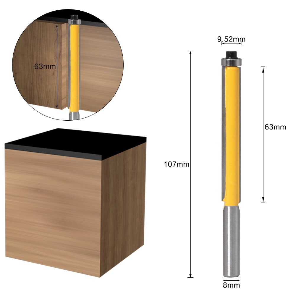 1Pc 8 SHANKlong blade flush bit Flush Trim Router Bit End Lager Voor Houtbewerking Snijgereedschap