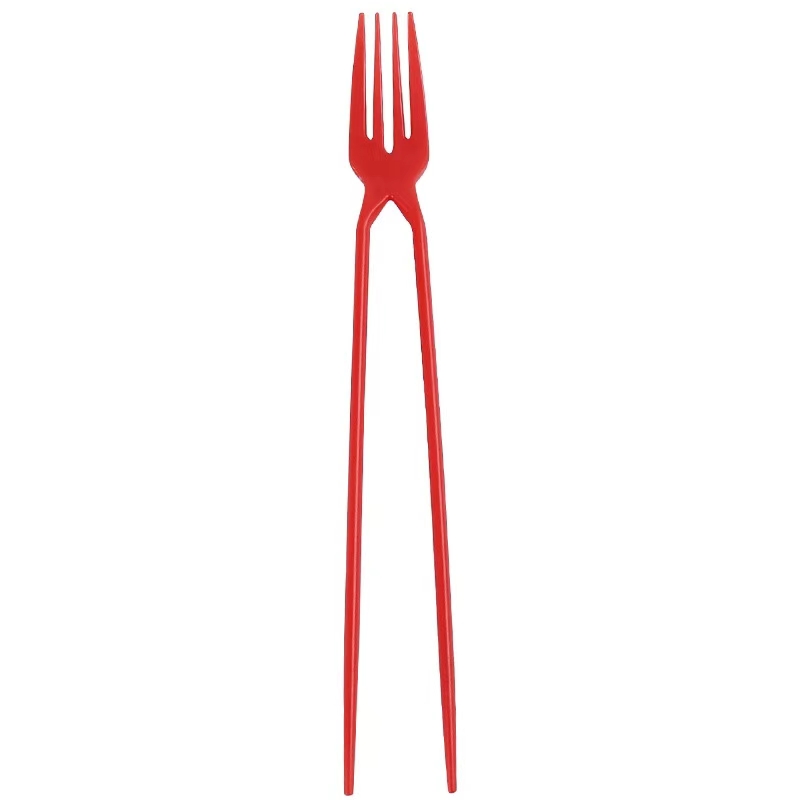 A chopstick and a fork in one Training chopsticks beginner chopstick fork Picnic party Summer camp combination cutlery plate: Red