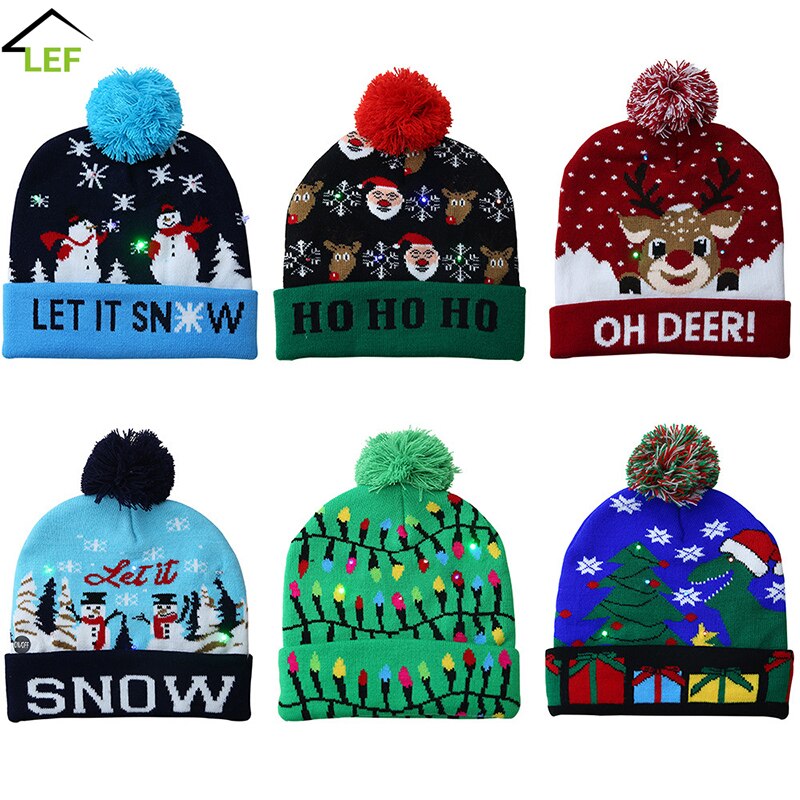 Kerstversieringen flanging gebreide muts met bal led-lampjes gloeiende feest warme muts jaarversiering volwassen kinderen muts