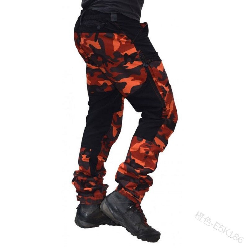Udendørs camouflagebukser herre vandreture camping skibukser bjerg vintersport vindbukser afslappede bukser med flere lommer: Orange / L