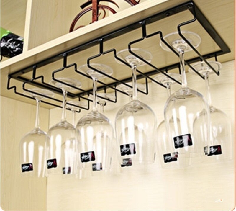 Iron Wall Mount Wine Glass Hanging Holder Goblet Stemware Storage Organizer Rack JU31603: 5 slots