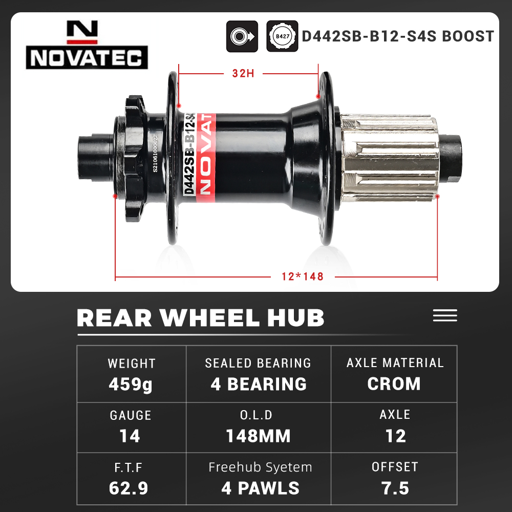 Mozzi MTB Novatec D442 D041 32H BOOST THRU 15/12MM mozzo ruota bicicletta 4 cuscinetti mozzo Mountain Bike per velocità SHIMANO 8/9/10/11/12