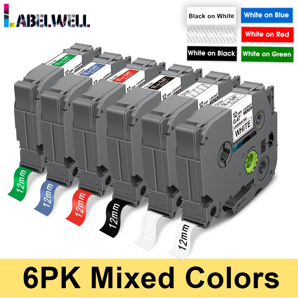 Labelwell 6PK 12mm 231 laminowane labe taśma Multicolors dla 231 131 631 431 531 731 831 wymiana dla brata PTH110 drukarka do etykiet: 6PK Mixed Set 3