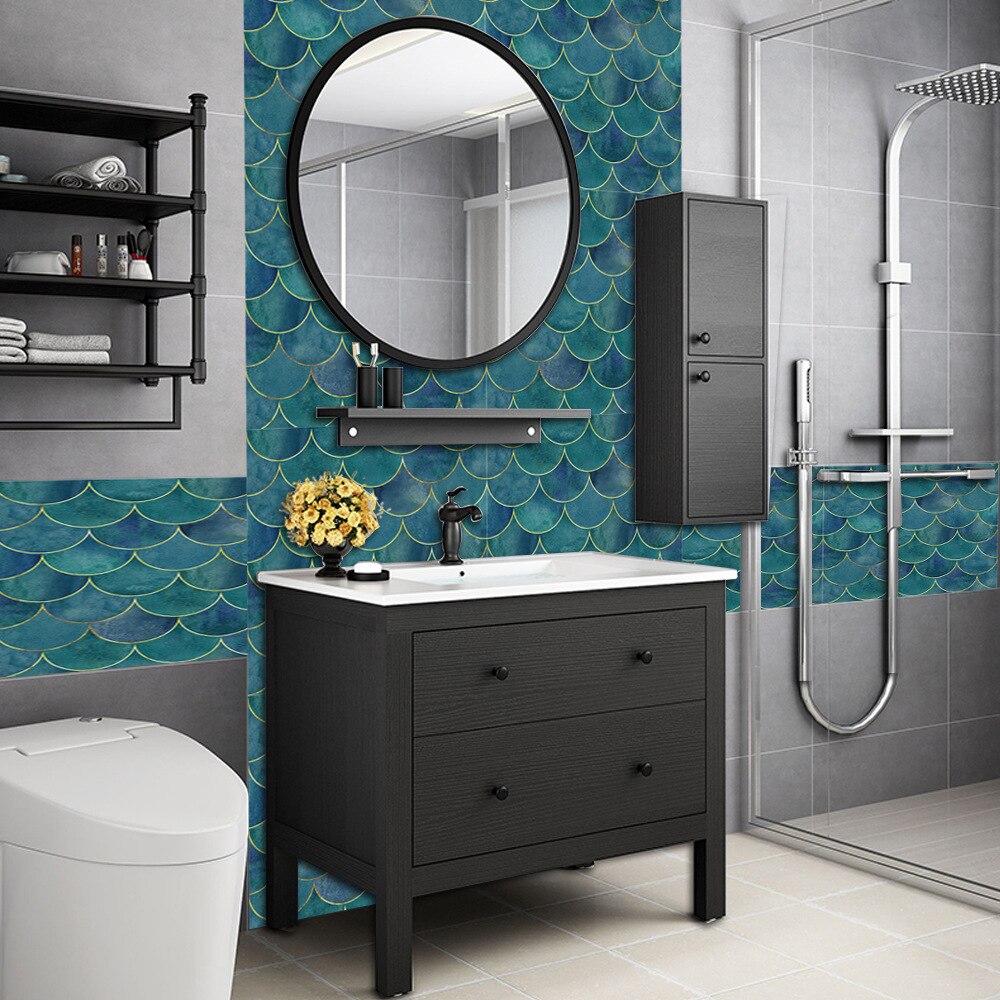 fish scale pattern waterproof bathroom Tile stickers oilproof kitchen wall sticker PVC self-adhesive DIY wallpaper