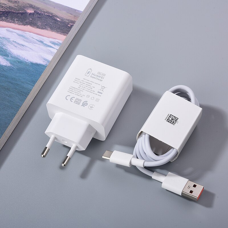 Huawei 66W Super Schnelle Ladegerät EU Stecker 6A Typ C Kabel Quick Charge Für Huawei P50 P40 Mate40 30 pro Mate X2 40E Nova 8 7 6 SE