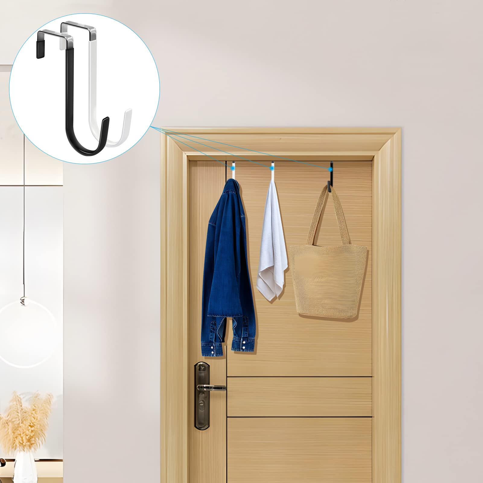 Deurhangers Haken met rubberen organizerhaken voor woonkamer, badkamer, slaapkamer, keuken Hangende kleding, handdoeken, hoeden, jassen