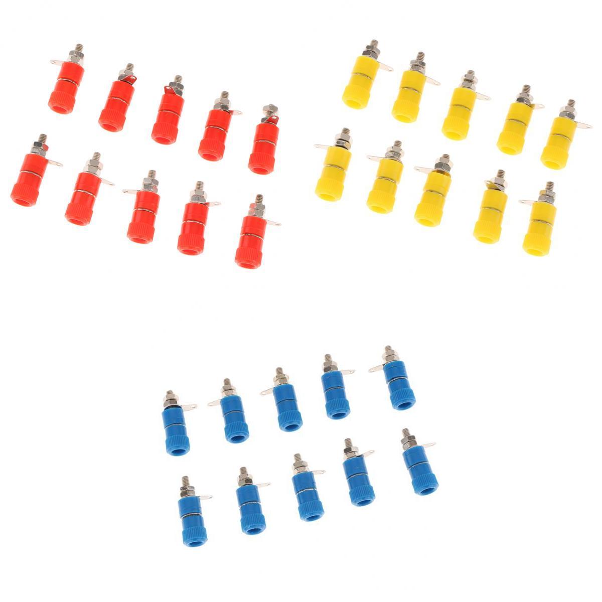 30 Pieces 4mm Banana Plug Socket Industry Banana Binding Post Adaptor For Welding (Red/Yellow/Blue)