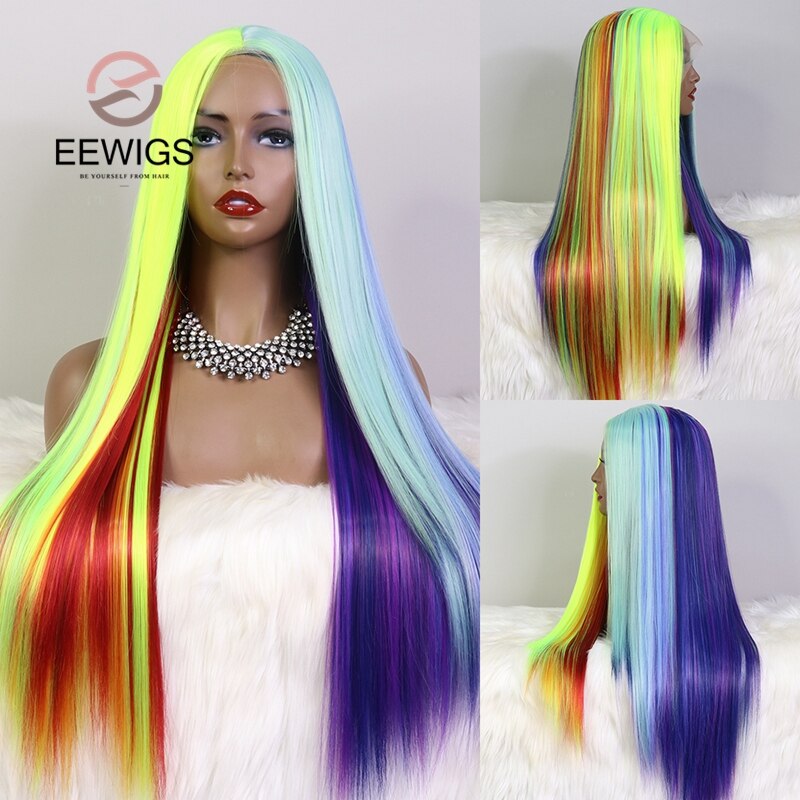 Peluca de encaje frontal sintética para mujeres negras, 28 pulgadas, resistente al calor, azul, para Cosplay, Drag Queen