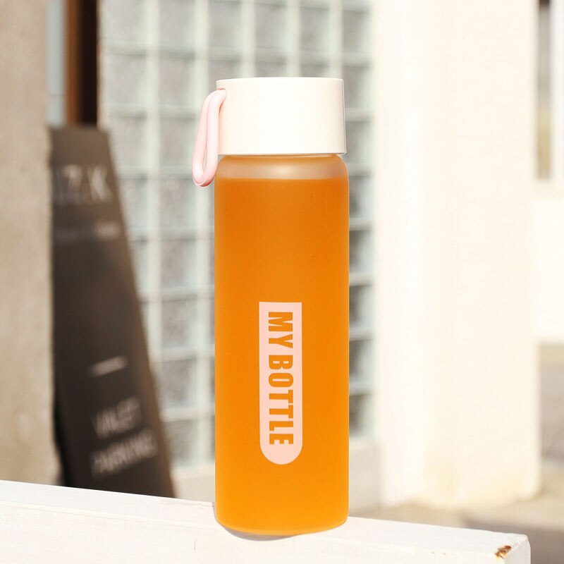Portable Frosted Glass Water Bottle Drink Bottle Water Container Contracted Water Bottle-Cup Cup Cover Included: 1