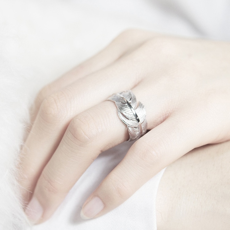 Luxury Feather Chunky Thumb Dainty Spoon 925 Sterling Silver Ring For Women Korean Statement Jewelry