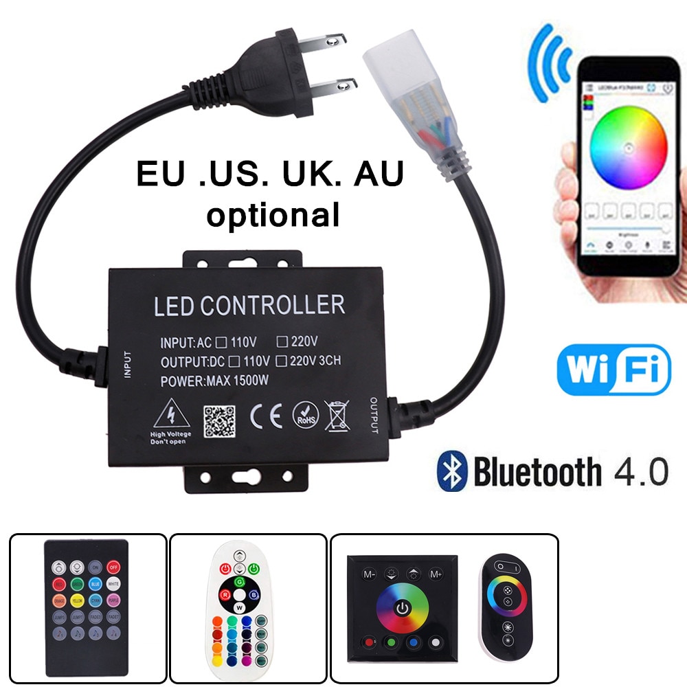 Regulador de intensidad con Bluetooth para música, controlador WIFI de 110V, 220V, 750 V, 1500W, para luz de 5050 Tira de LED RGB de neón, aplicación para IOS/Android