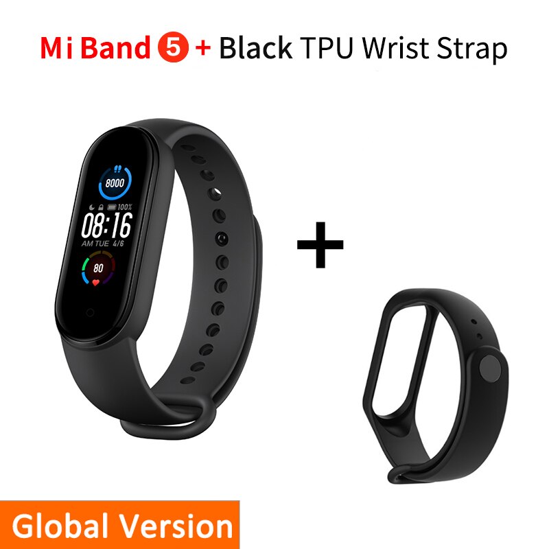 Xiaomi Mi Band 5 Smart Bracelet 1:1 large AMOLED Screen Heart Rate Fitness Traker Bluetooth 5.0 Sport Waterproof band 5: Global Add black