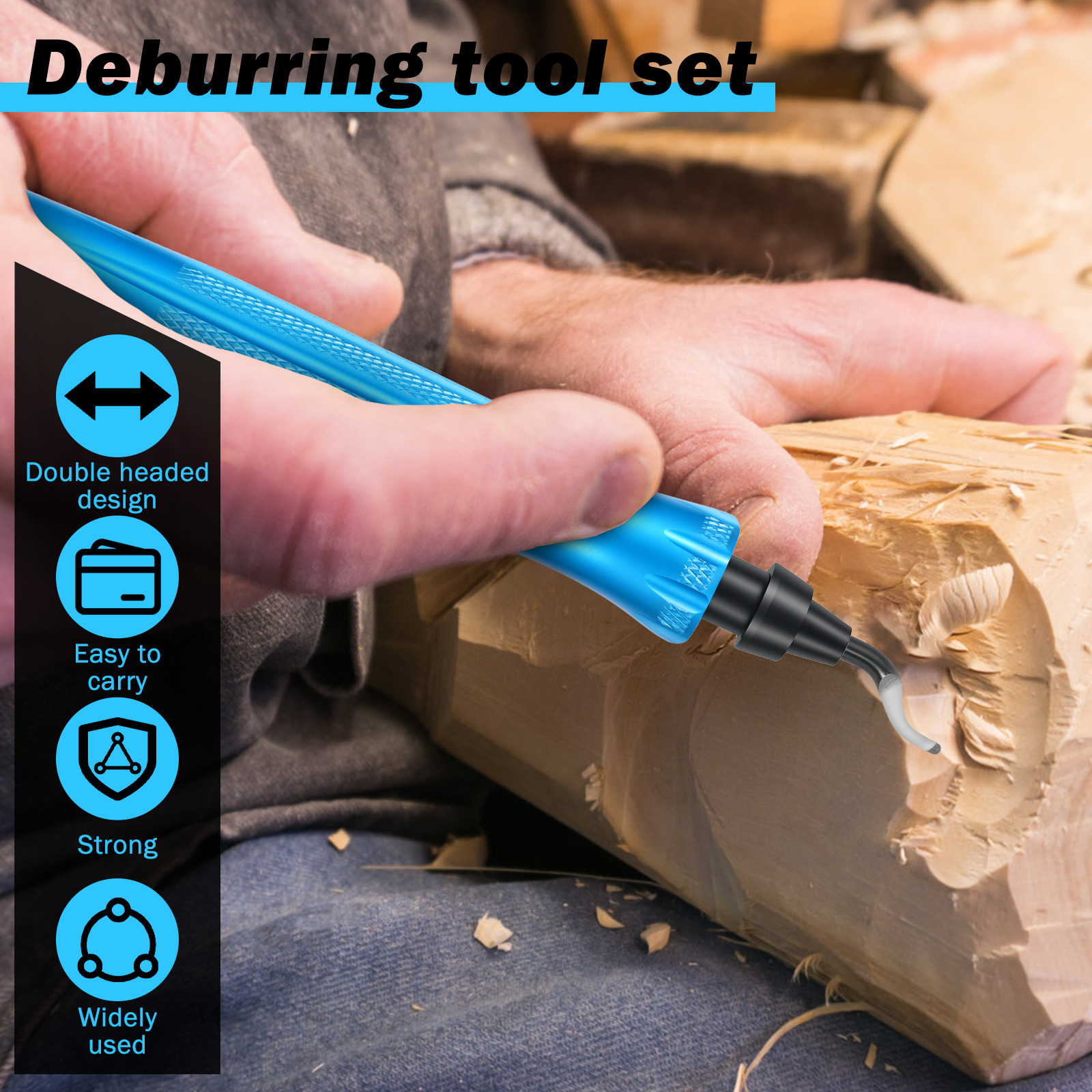 Deburring Tool Set Portable Deburring Cutter with 15 High Speed Steel Blades 360 Degree Rotary Head Burr Removal Tool for Metal