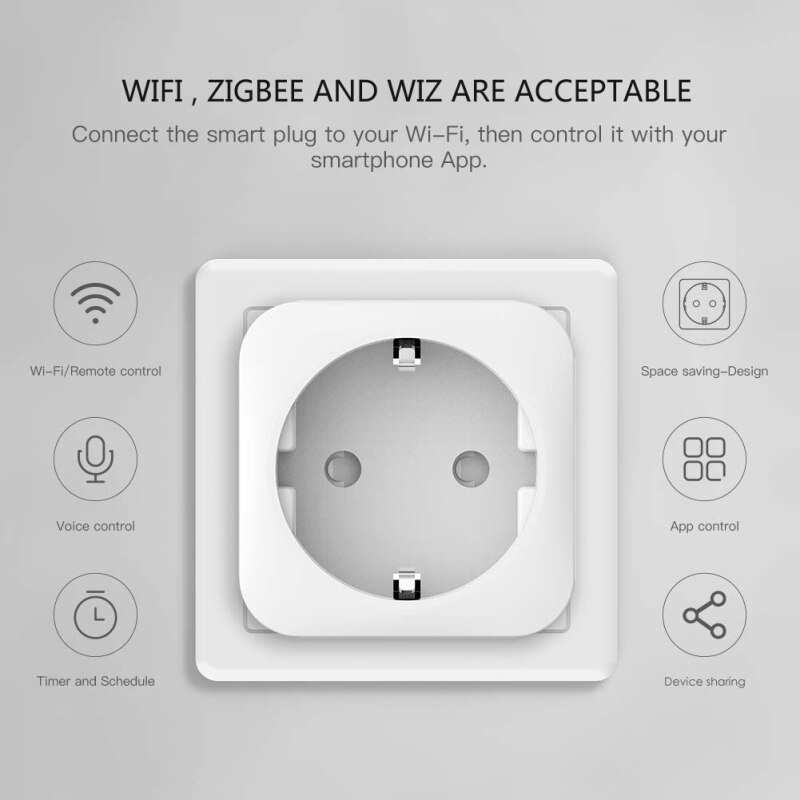 EU Smart Plug WIFI Wireless Remote Control Socket Timer Voice Control Plug Home Fireproof PC Smart Power Socket