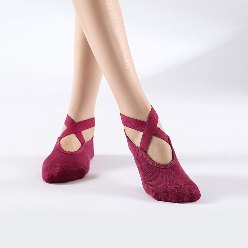 Pilates-socken für damen, rutschfest, atmungsaktiv, offen, yoga-socken, knöchelsocken, ballett- und sportsocken für damen, fitnessstudio: Wein