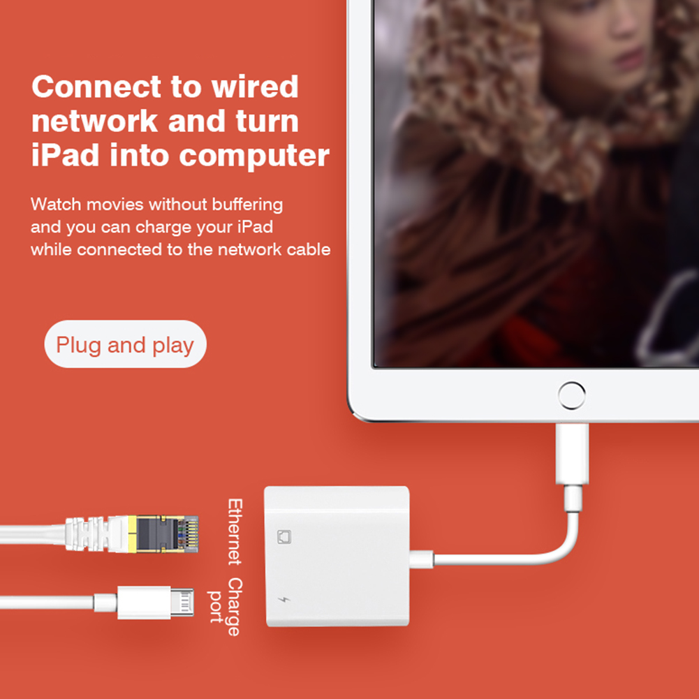 Byscoon Lightning zu RJ45 Ethernet OTG Adapter LAN Kabelgebundenes Netzwerkkabel/Hub mit Ladeanschluss für iPhone 14 13 12 11 Pro Max