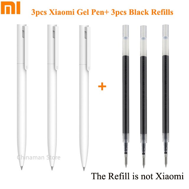 Original Xiaomi Mi Gel Pen MI Pen 9.5mm No Cap Bullet Black Pen PREMEC Smooth Switzerland Refill MiKuni Japan OEM Black Blue Ink: 3pen with 3black ink