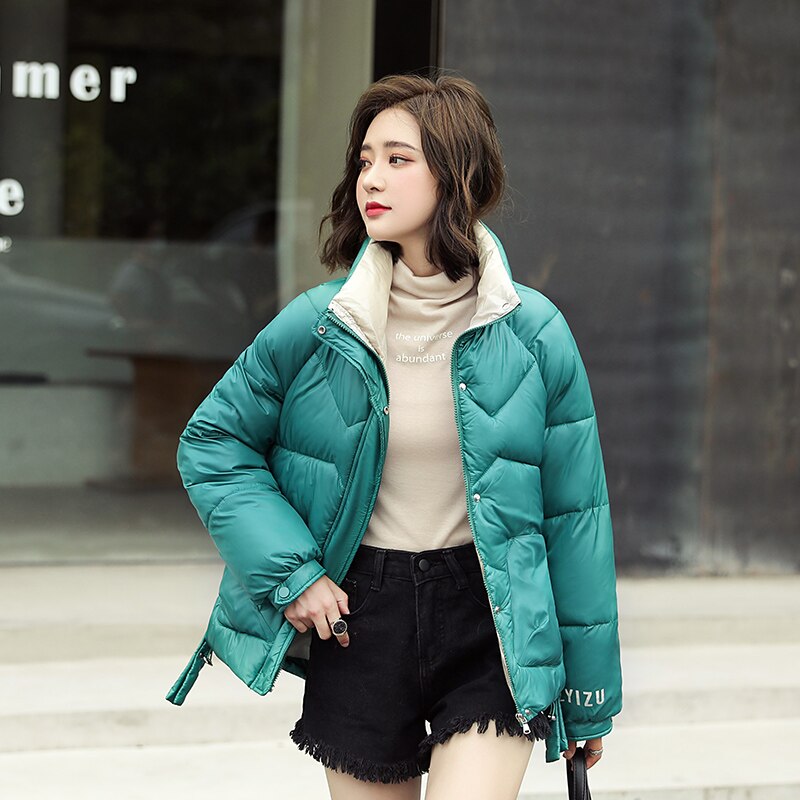 Stehen Kragen frauen Jacken Übergroßen Solide Parkas Weibliche Winter verlieren Dicke Baumwolle Gepolsterte knapp Drucken lässig Outwear: Grün / XXL