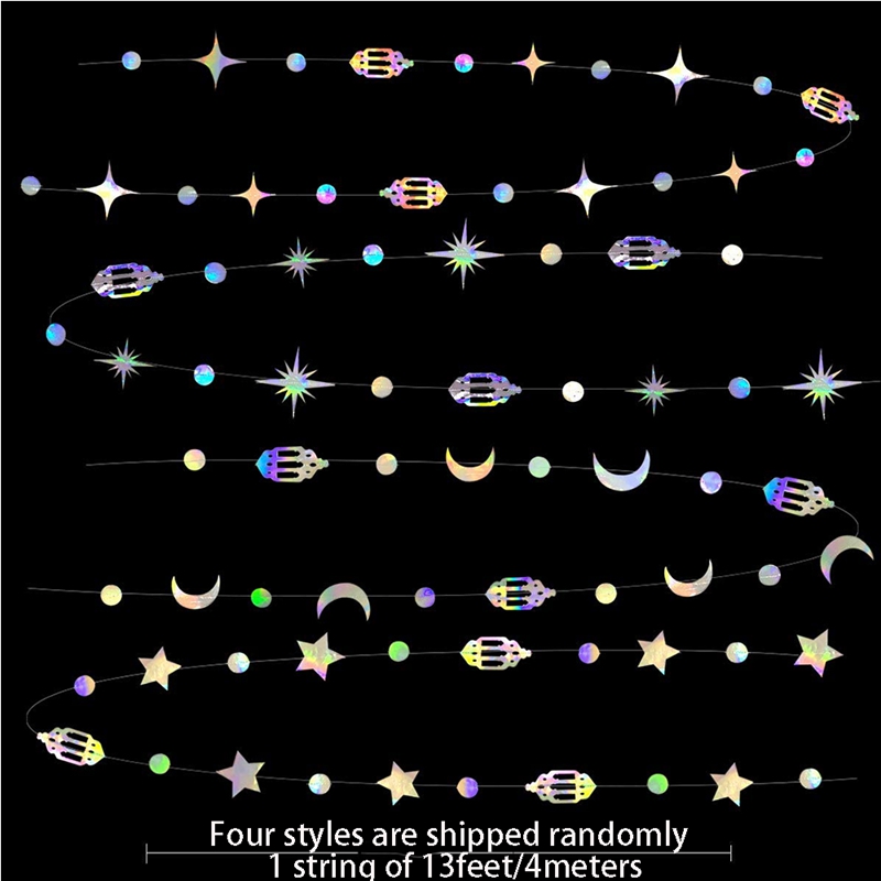 Banderole Eid Mubarak de 4m en papier doré et argenté, guirxiété étoile lune, décoration pour Ramadan Kareem, fournitures de fête musulmane islamique pour la maison: Saphir profond