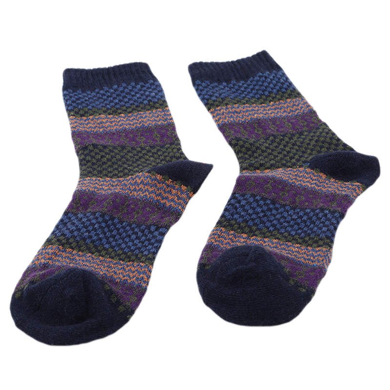 Herre vinterstribet varm tyk uldsokker bomuld meias blanding vintage mænd retro plaid afslappet sokker calcetines: Blå