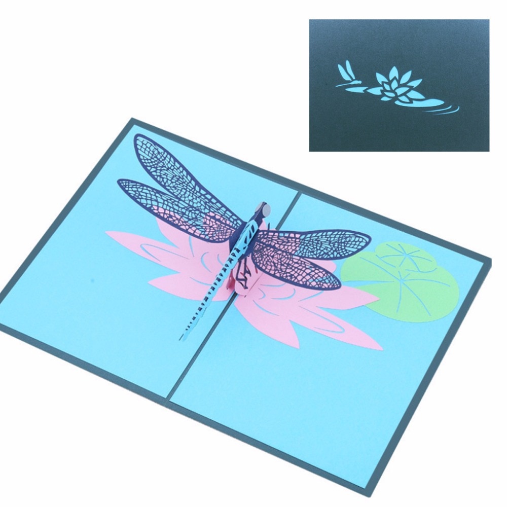 3D Pop Up Greeting Card Dragonfly Handmade Birthday Christmas Wedding Invitation