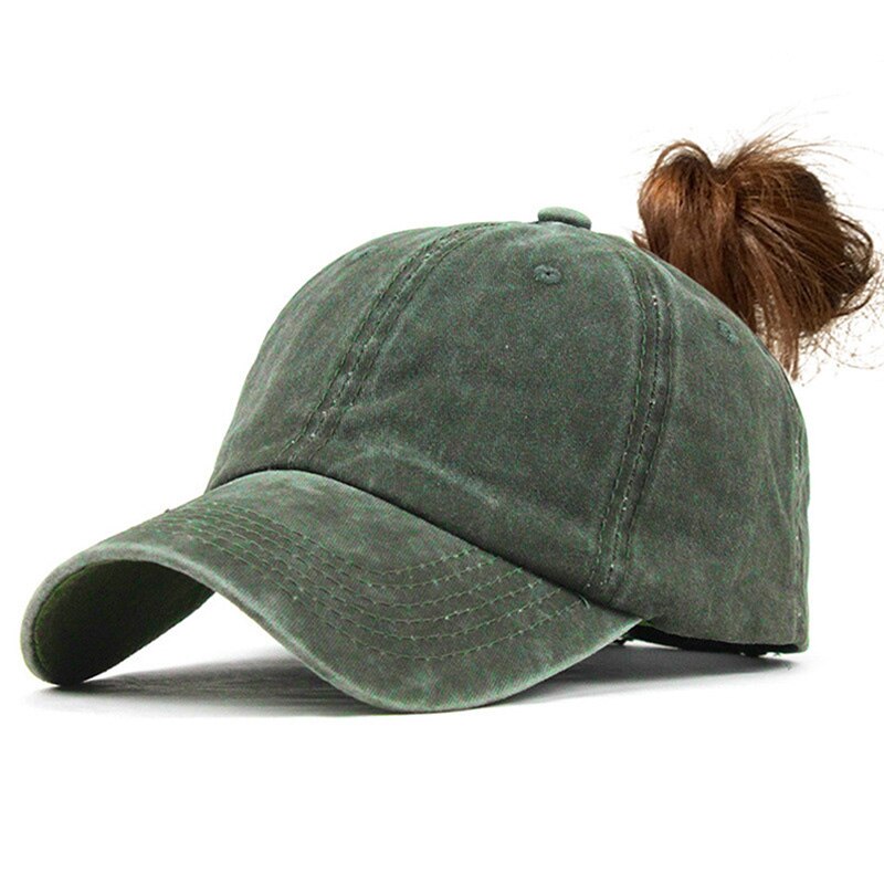 Paardenstaart Baseball Cap Voor Vrouwen Snapback Baseball Hoed Wassen Hoeden Vrouwelijke Sport Caps Effen Kleur Bone Gorras: army green