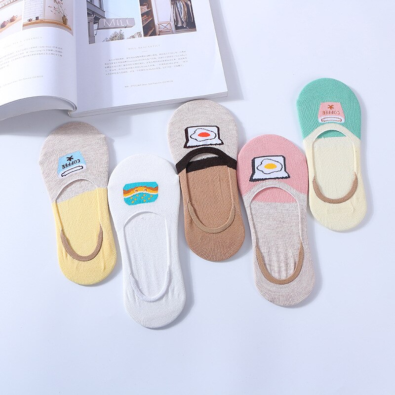 5 Paren/partij Lente Zomer Korea Sokken Vrouwen Cartoon Kat Vos Leuke Animal Print Grappige Onzichtbare Boot Katoenen Sokken: X