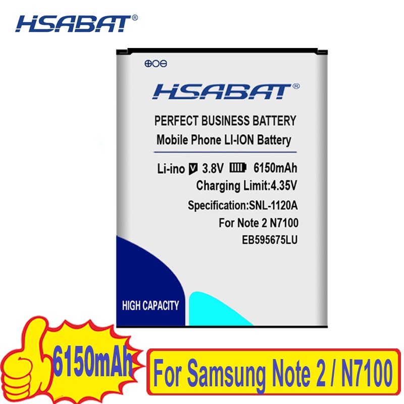 HSABAT 6150mAh EB595675LU Batterij voor Samsung Galaxy Note 2 note2 N7100 E250 Note 2 LTE N7105 N7102 T889 L900 verizon i605