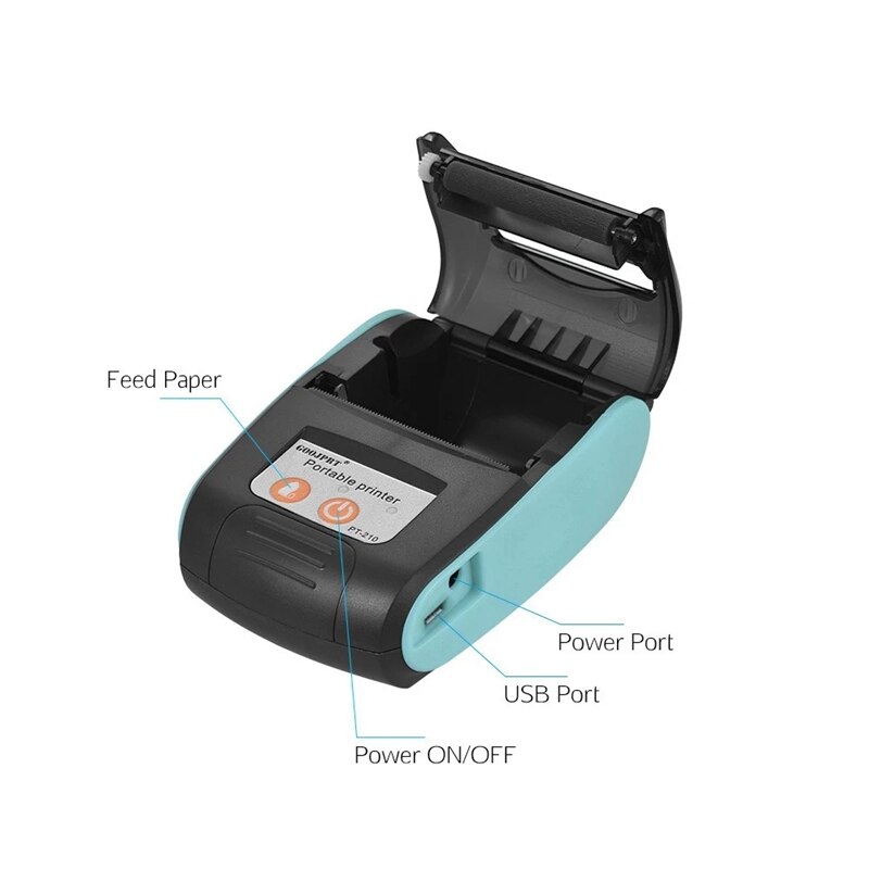 PT-210 Portable Thermal Receipt Printer 58mm Bluetooth POS Mobile Printer Bill Printing Printers for Retail Stores Restaurants