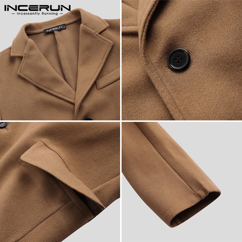 INCERUN Winter Mannen Geul Faux Fleece Blends Jassen Lange Mouwen Solid Casual Business Jassen Streetwear Mannen Overjassen