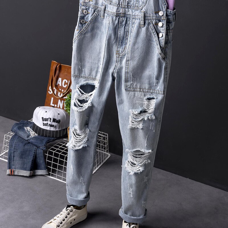 Gebrochen See Jeans männer sommer licht waschen werkzeug hosenträger Koreanische Ausführung der Trend gurt hosen männlichen insgesamt!