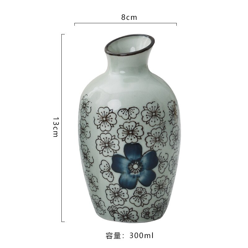 Japanese Style Vintage Blue and White Porcelain Wine Set Ceramic Hip Flasks Sake Cup Ceramic Crafts Home Wine Pot Tea Cup: Single Pot lan Fugui