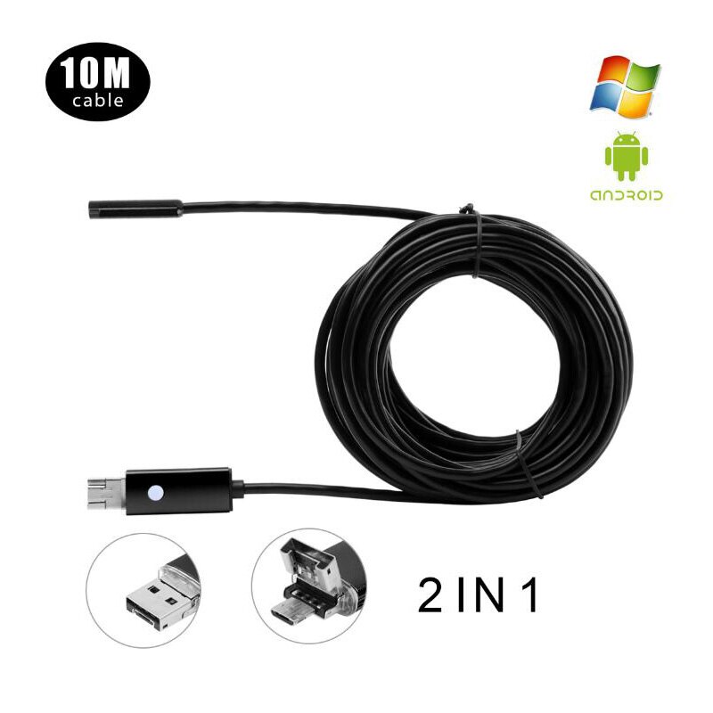 2 In 1 Endoscoop 2MP 8mm HD Waterdichte Industriële Endoscoop 2/5/10M Harde Kabel USB endoscoop Detectie Spiegel Camera Voor Android: Black / 5 M