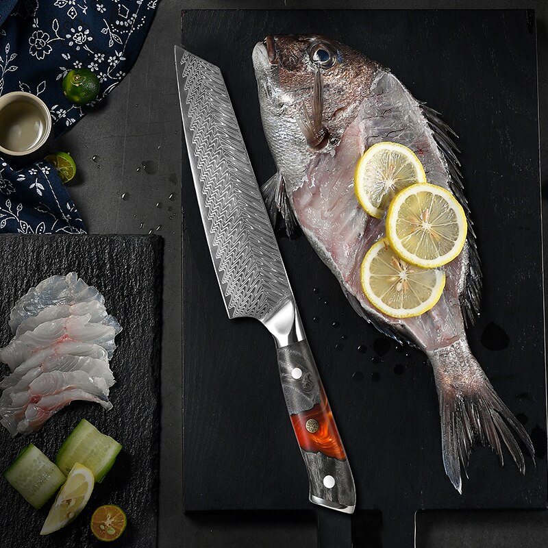 Japanese Kitchen Knife Set Real Damascus Chef Knifes Utility Boning Knives Meat Slicer Fruit Cutter Cooking Tools Grandsharp: Kiritsuke