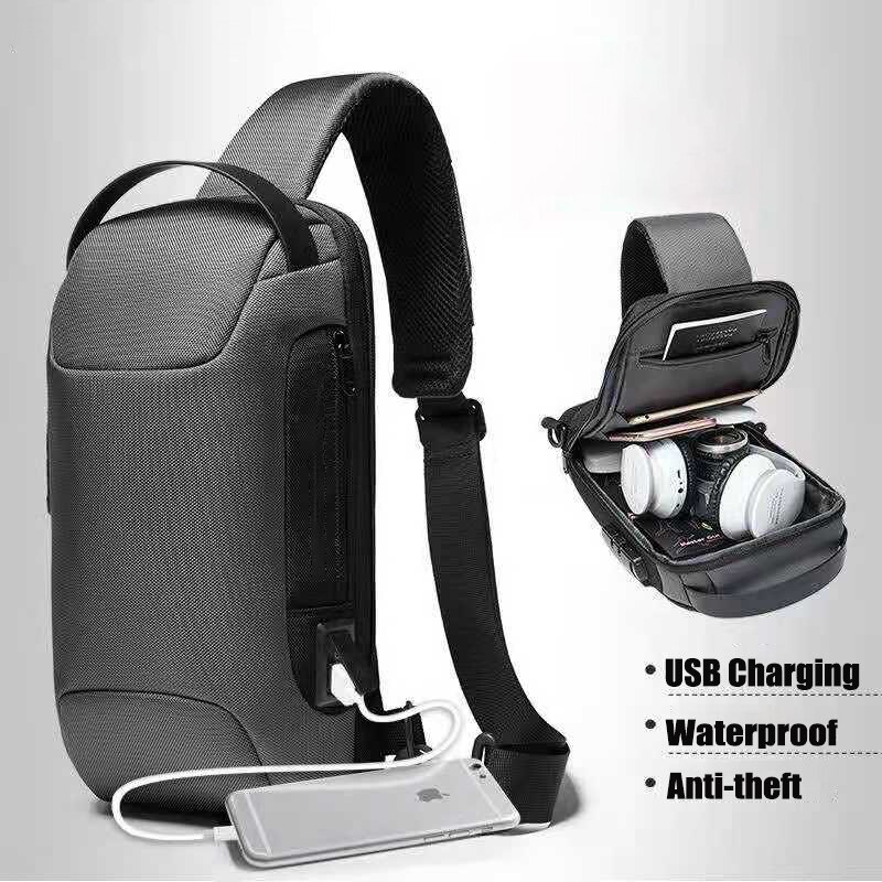 Men Anti-theft Crossbody Bags support USB Charging Waterproof Trip Chest Bag Tote Shoulder Messenger Bag Men Phone Purse