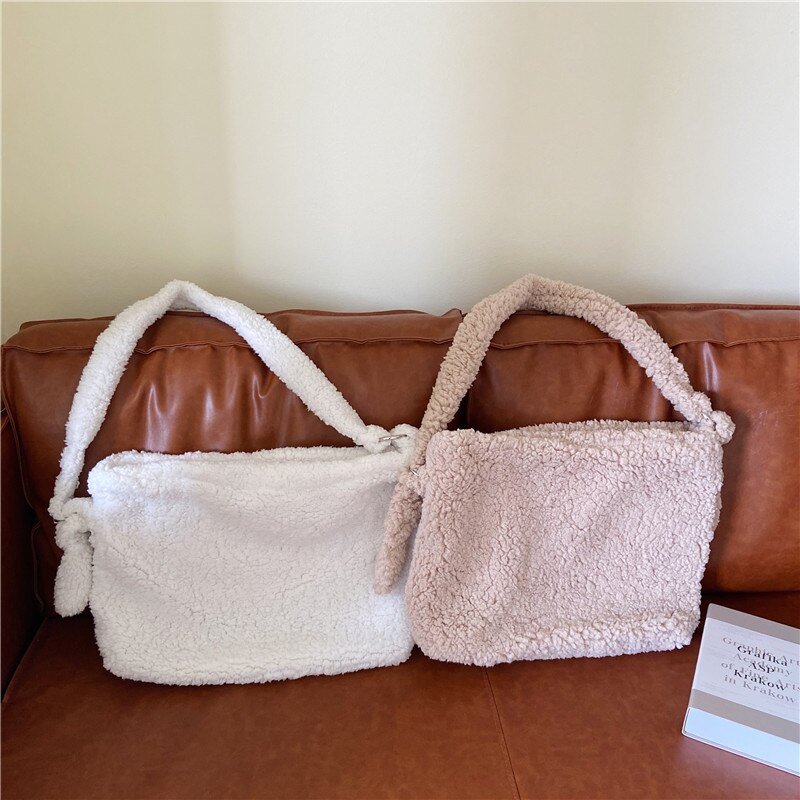 Hylhexyr effen kleur messenger bags winter pluche dames boodschappentassen zachte bont handtas portemonnee schoudertas met lusgesp