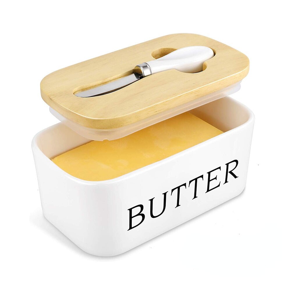 Beurrier de Style Nordique Avec Couvercle en Bois et Couteau, Alimentaire, Boîte de Conservation pour le Beurre, Plateau à Fromage, Assiette à Produits Laitiers, Récipient et Outil pour la Cuisine: Default Title
