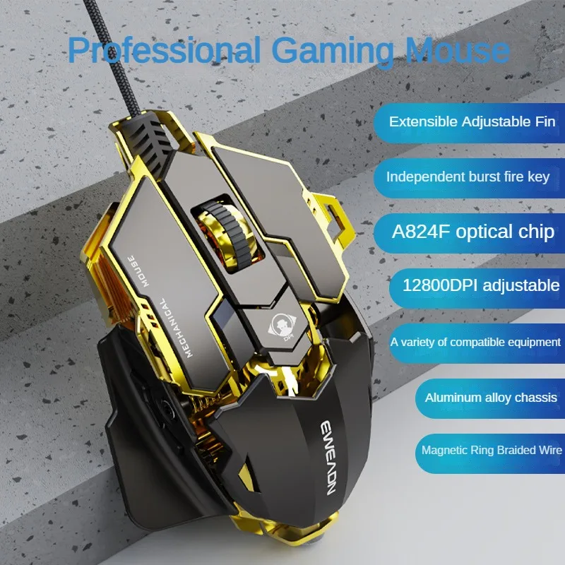 EWEADN Wired Mouse Mechanical Feel Ergonomic Full Key Macro Programming E-Sport Gaming Mouse PC Gamer Laptop Accessories: DARKNESS