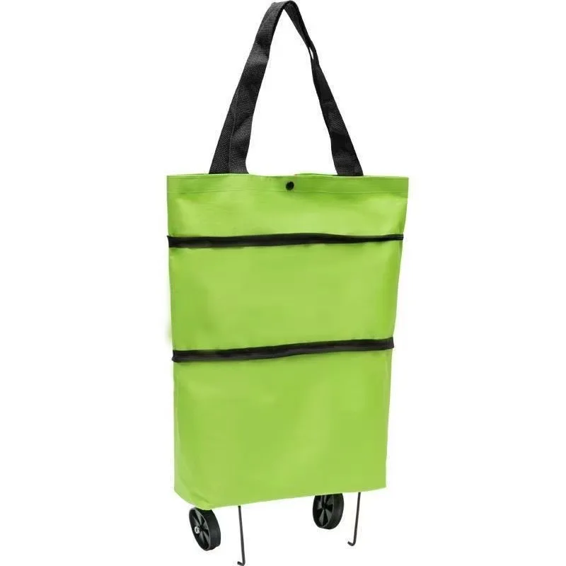Shopping Bag with Wheels Foldable Hand Pull Extendable Vegetable Buying Car Casual Polyester Fiber Home Use Logo Addable
