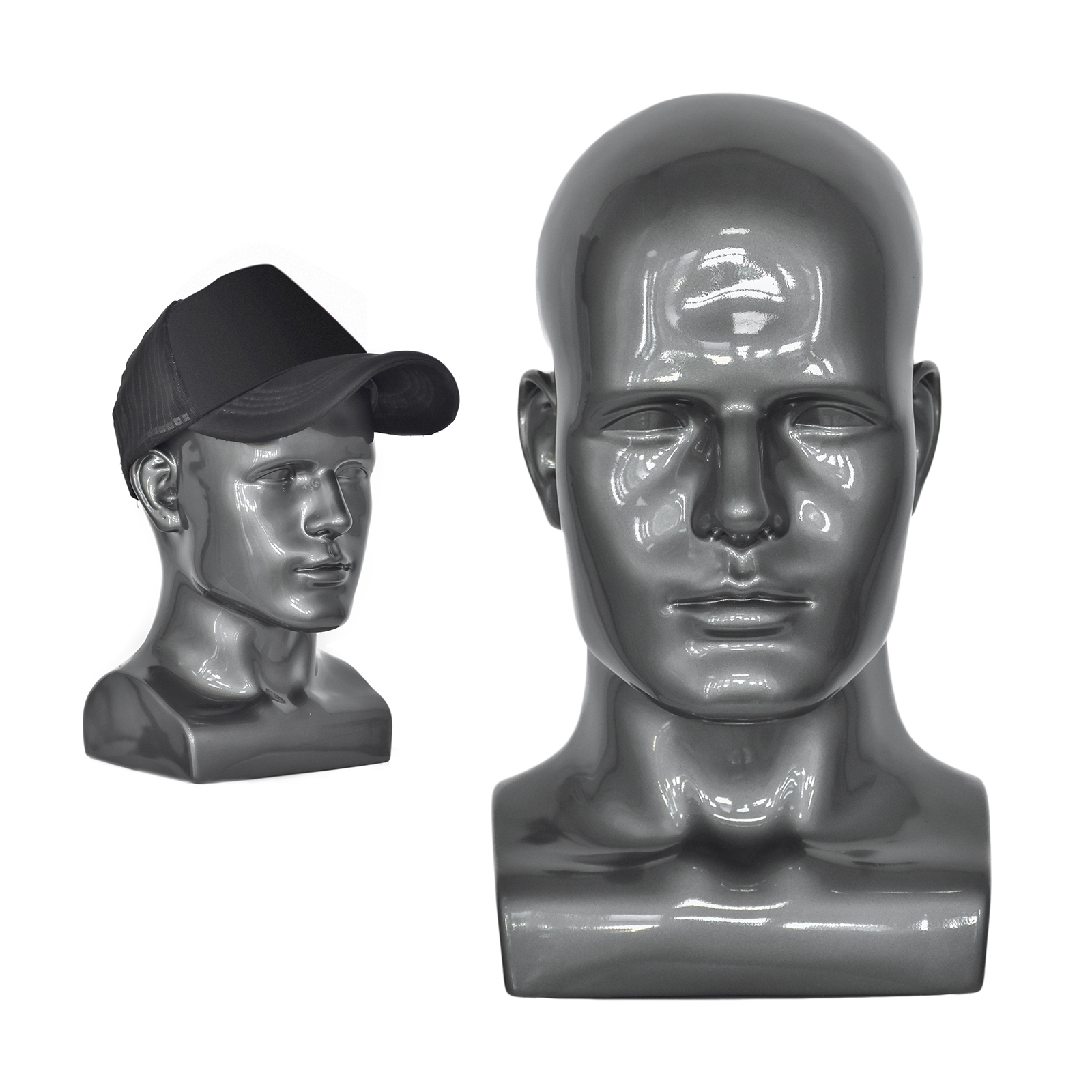 Realistic PVC Male Mannequin Head Display Head Mannequin Display Hat Wig Head Stand for Display Wig Hats Glasses: GRAY